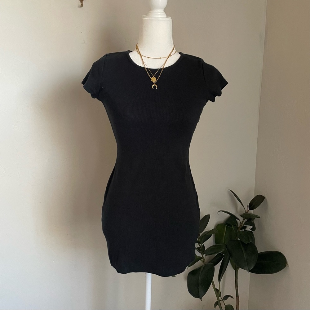 Princess Polly Black Ribbed T-Shirt Dress